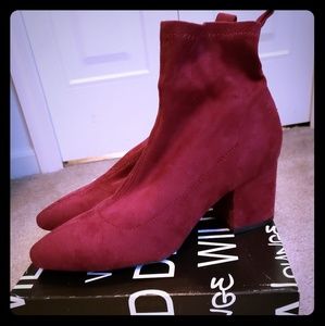 Wine colored block heel booties